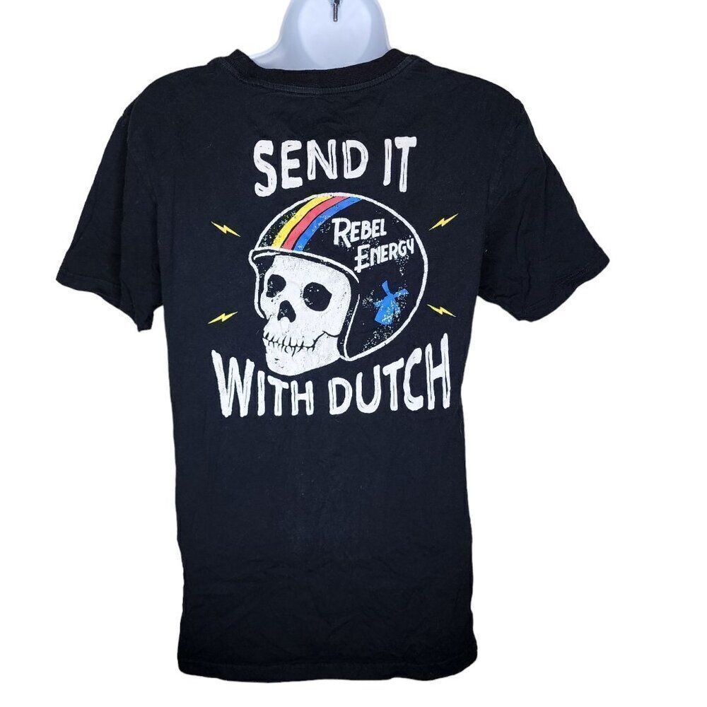 Dutch Bros Send It With Dutch Cap Sleeve Skull Baby Tee Womens Size S Black
